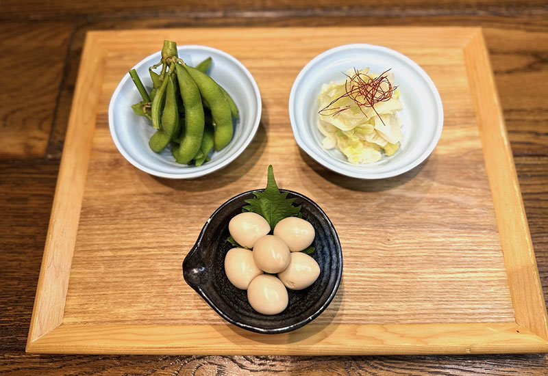 ミニ柚子キャベツ、ミニ枝豆、うずらの味玉からお好きなもの2種お選びください